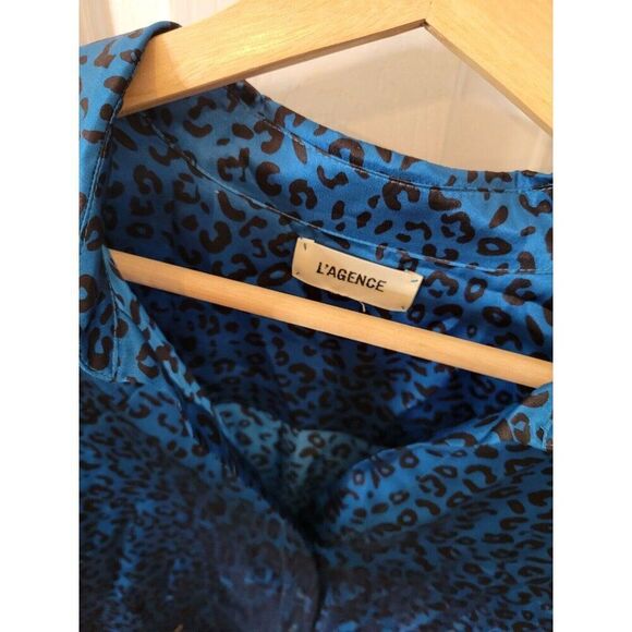 L'Agence Tyler Leopard Silk Blouse, Blue - Picture 8 of 10